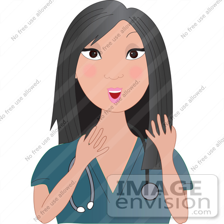 #35580 Clip Art Graphic of a Pretty Female Asian Nurse, Doctor or Vet Gesturing With Her Hands While Talking by Maria Bell