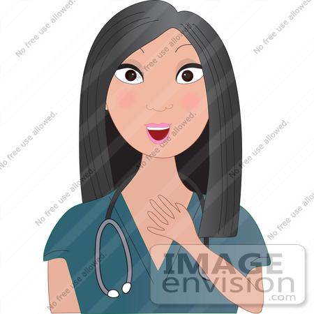#35583 Clip Art Graphic of a Pretty Female Asian Nurse, Doctor Or Vet With A Stethoscope Around Her Neck And A Surprised Expression by Maria Bell