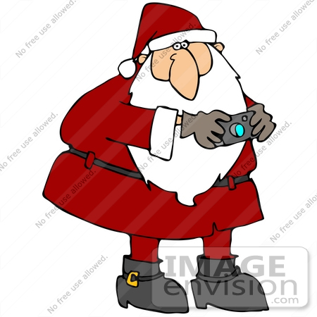 #35611 Clip Art Graphic of Saint Nicholas In Red, Snapping Pictures With A Digital Camera by DJArt