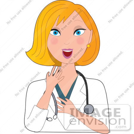 #35621 Clip Art Graphic of an Energetic Blond Haired, Blue Eyed Female Caucasian Nurse, Doctor Or Veterinarian Wearing A Stethoscope Around Her Neck And Smiling by Maria Bell
