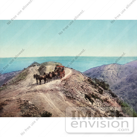 #35631 Stock Photo Of A Horse Drawn Stagecoach Taking Tourists Along The Coastal Farnsworth’s Loop, Santa Catalina Island by JVPD