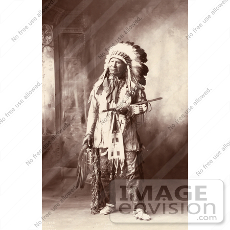#35636 Stock Photo of a Native American Named Chief American Horse, Oglala Sioux Indian, In Full Regalia And Feathered Headdress by JVPD
