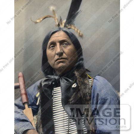 #35638 Stock Photo of a Native American Named Left Hand Bear, Oglala Indian Chief, Wearing A Breast Plate And Looking Off To The Right by JVPD