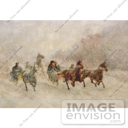 #35662 Stock Illustration of People Racing On Horse Drawn Sleighs On A Snowing Winter Day by JVPD