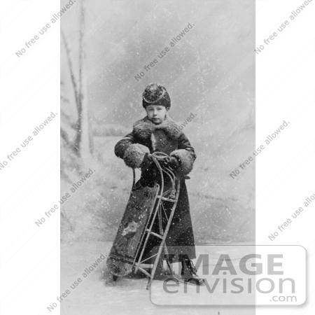 #35678 Stock Photo Of Jozef Kazimierz Hofmann As A Child, Standing In The Snow With A Sled by JVPD