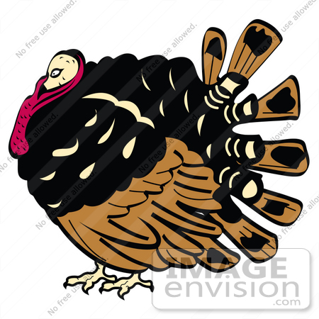 #35706 Clip Art Graphic of a Fat Thanksgiving Turkey Bird With Brown And Black Feathers by Andy Nortnik