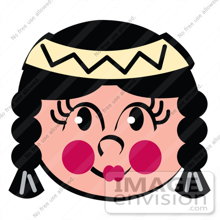#35707 Clip Art Graphic of a Cute Little Native American Indian Girl With Pink Cheeks, Braids And A Headband by Andy Nortnik