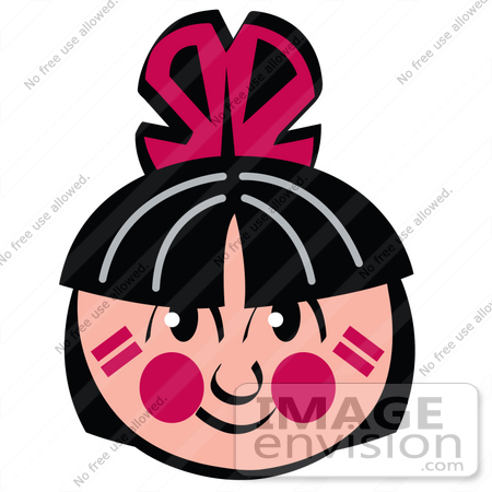 #35713 Clip Art Graphic of a Smiling Native American Indian Boy With Red Feathers, Black Hair And Face Paint by Andy Nortnik