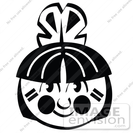 #35723 Clip Art Graphic of a Native American Indian Boy With With Feathers And Face Paint, Black And White by Andy Nortnik