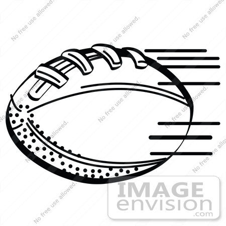 #35724 Clip Art Graphic of a Leather American Football Speeding Through The Air During A Toss, Black And White by Andy Nortnik