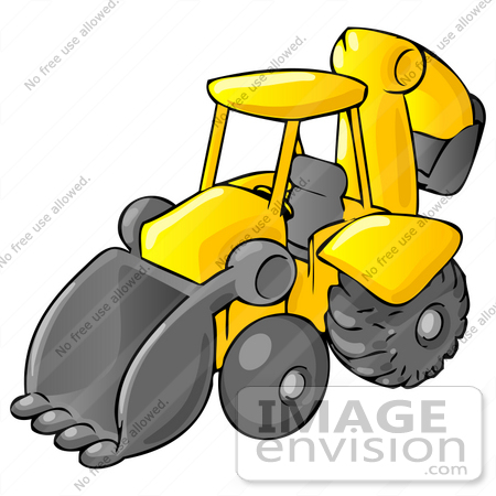 #35728 Clip Art Graphic of a Yellow And Black Backhoe Machine Parked In A Construction Zone by Jester Arts