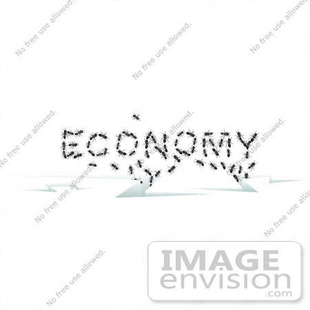 #35741 Clip Art Graphic of Sugar Ants Forming the Word Economy, Escaping in Cracks by Jester Arts