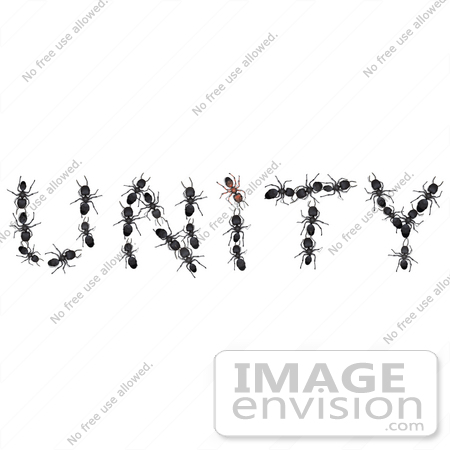 #35743 Clip Art Graphic of Black Ants Forming The Letters In The Word Unity by Jester Arts