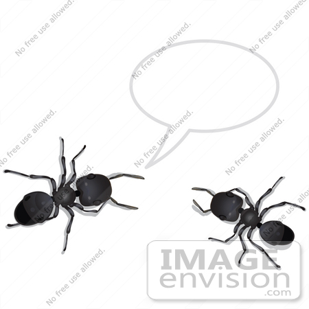 #35751 Clip Art Graphic of Two Black Sugar Ants Holding A Conversation, Includes A Text Bubble by Jester Arts