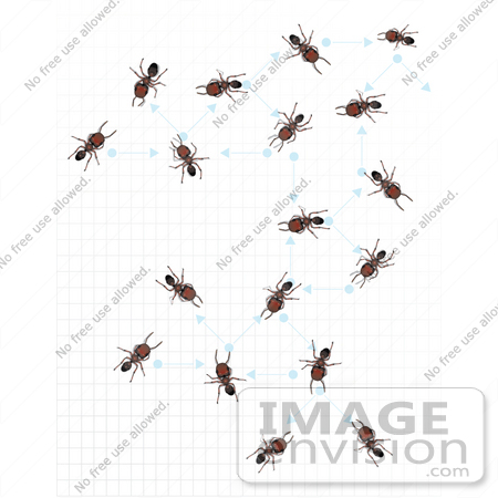 #35756 Clip Art Graphic of a Group Of Brown Ants Communicating Over A Graph by Jester Arts