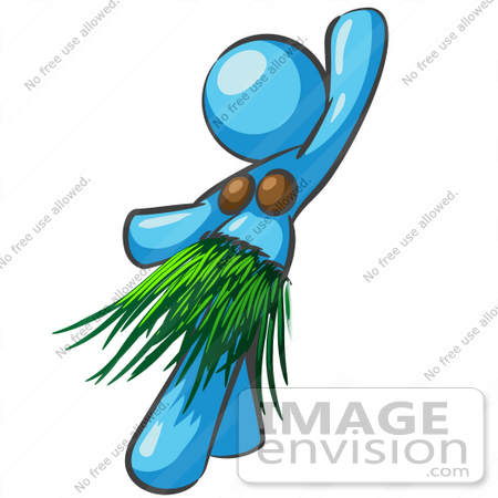 #35769 Clip Art Graphic of a Sky Blue Girl Character Doing the Hula Dance by Jester Arts