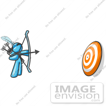 #35777 Clip Art Graphic of a Sky Blue Guy Character Shooting Arrows by Jester Arts