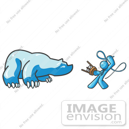 #35789 Clip Art Graphic of a Sky Blue Guy Character Taming a Bear With a Whip by Jester Arts