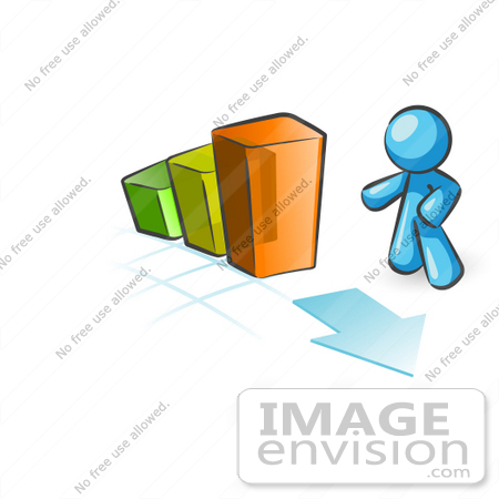 #35819 Clip Art Graphic of a Sky Blue Guy Character With a Bar Graph by Jester Arts