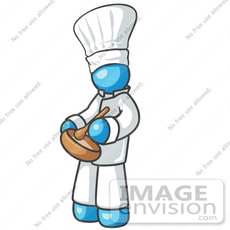 #35820 Clip Art Graphic of a Sky Blue Guy Character Chef Mixing Food in a Bowl by Jester Arts