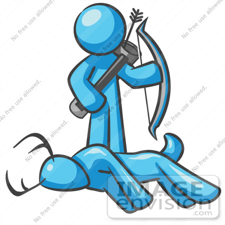 #35821 Clip Art Graphic of a Sky Blue Guy Character Hunting Deer by Jester Arts