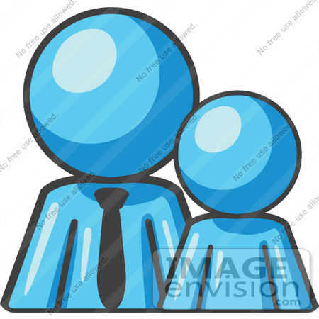 #35823 Clip Art Graphic of a Sky Blue Guy Character With Child by Jester Arts