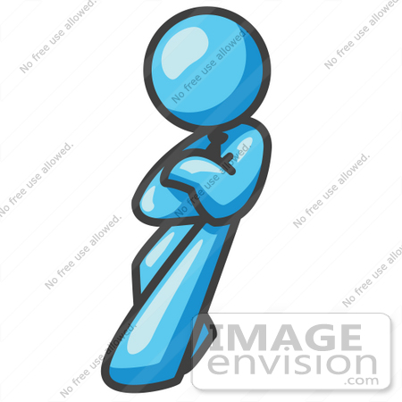 #35828 Clip Art Graphic of a Sky Blue Guy Character Leaning Against a Wall by Jester Arts