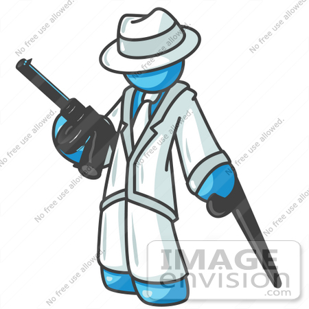 #35844 Clip Art Graphic of a Sky Blue Guy Character With a Can and Gun by Jester Arts