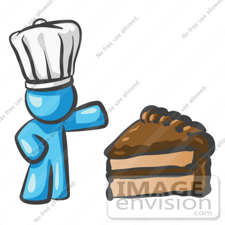 #35845 Clip Art Graphic of a Sky Blue Guy Character Chef With Chocolate Cake by Jester Arts