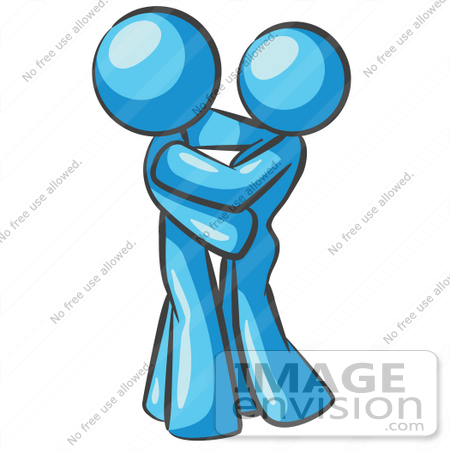 #35848 Clip Art Graphic of a Sky Blue Couple Hugging by Jester Arts