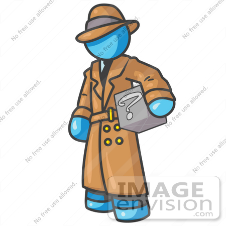 #35853 Clip Art Graphic of a Sky Blue Guy Character Investigator Carrying a Box by Jester Arts