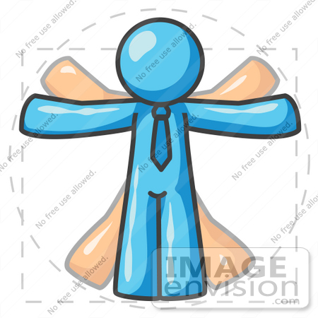 #35855 Clip Art Graphic of a Sky Blue Guy Character Vitruvian Man by Jester Arts
