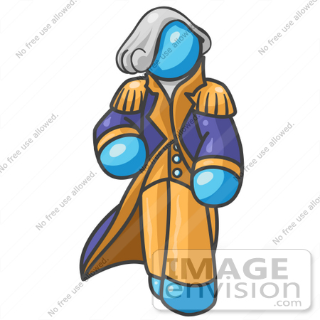 #35863 Clip Art Graphic of a Sky Blue Guy Character as George Washington by Jester Arts