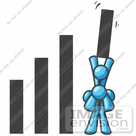 #35865 Clip Art Graphic of Sky Blue Guy Characters Holding up Part of a Bar Graph by Jester Arts
