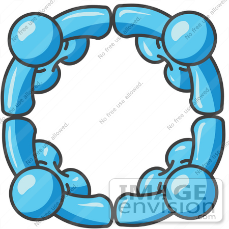 #35868 Clip Art Graphic of Sky Blue Guy Characters in a Circle, Holding Hands by Jester Arts