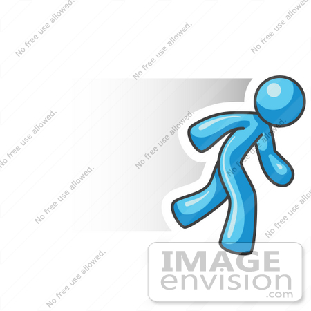 #35872 Clip Art Graphic of a Sky Blue Guy Character Running by Jester Arts