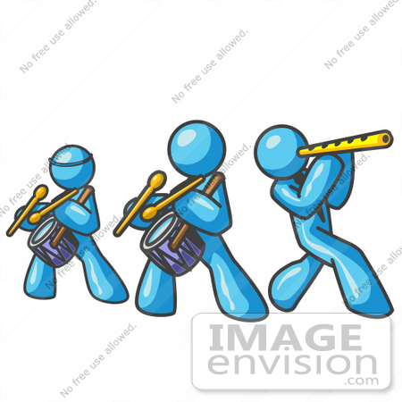 #35874 Clip Art Graphic of Sky Blue Guy Characters in a Band by Jester Arts