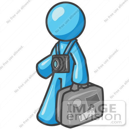 #35875 Clip Art Graphic of a Sky Blue Guy Character Tourist by Jester Arts