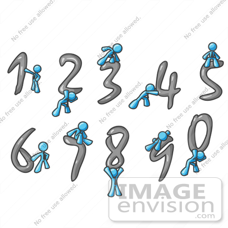 #35876 Clip Art Graphic of a Sky Blue Guy Character With Numbers by Jester Arts