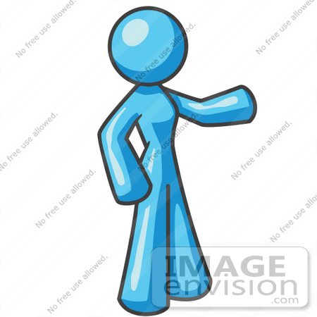 #35892 Clip Art Graphic of a Sky Blue Lady Character Pointing by Jester Arts