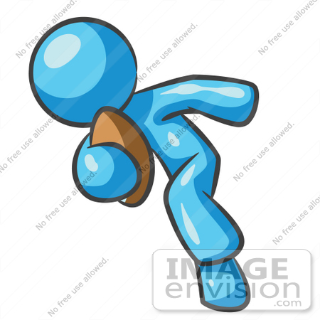 #35893 Clip Art Graphic of a Sky Blue Guy Character Running With a Football by Jester Arts