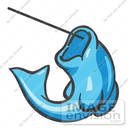 #35898 Clip Art Graphic of a Sky Blue Fish on a Hook by Jester Arts