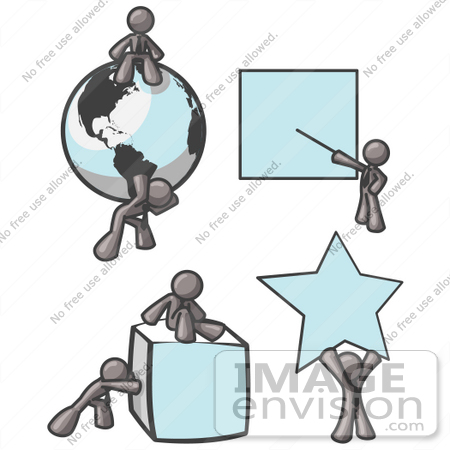 #35901 Clip Art Graphic of a Sky Blue Guy Character Pushing Shapes by Jester Arts