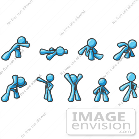 #35905 Clip Art Graphic of a Sky Blue Guy Character in Different Poses by Jester Arts