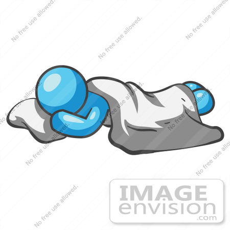 #35909 Clip Art Graphic of a Sky Blue Guy Character Sleeping on a Pillow With a Blanket by Jester Arts