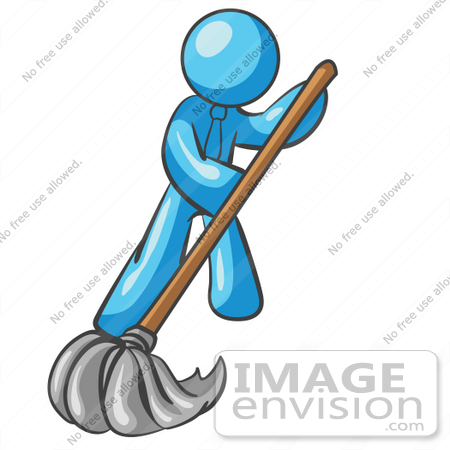 #35911 Clip Art Graphic of a Sky Blue Guy Character Mopping by Jester Arts
