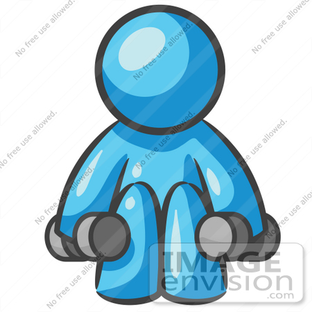 #35913 Clip Art Graphic of a Sky Blue Guy Character Lifting Weights by Jester Arts