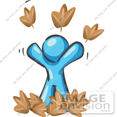 #35915 Clip Art Graphic of a Sky Blue Guy Character Throwing Leaves by Jester Arts