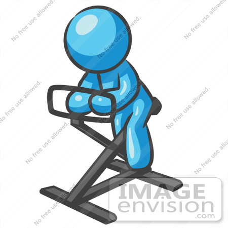 #35916 Clip Art Graphic of a Sky Blue Guy Character on a Stationary Bike by Jester Arts