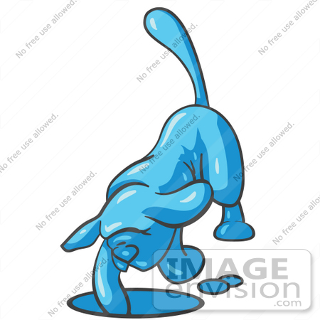 #35917 Clip Art Graphic of a Sky Blue Dog Digging by Jester Arts